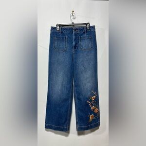 Johnny Was Shuri Floral‎ Embroidered High-Rise Wide Leg Jeans Size 29 Inseam